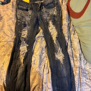 Source Unknown Studded Distressed Dark Blue Jeans
